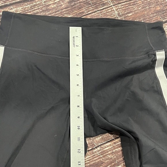 Athleta Women Black Tight White Side Stripe Ankle Zipper Workout Leggings Large - Picture 12 of 13